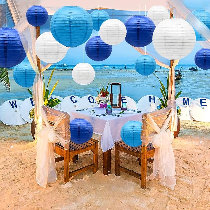 Blue Paper Lanterns Decorative, Hanging Round Paper Lantern Party Supplies - Image 6