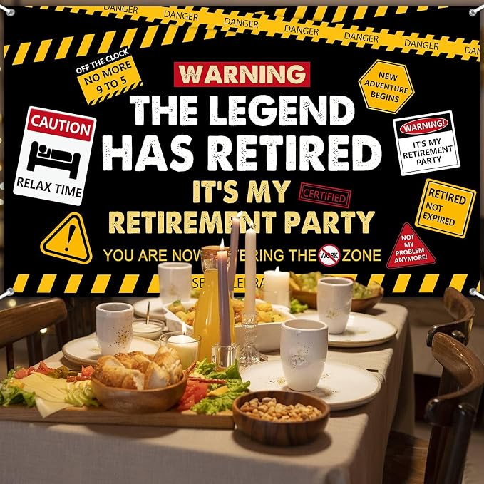 Happy Retirement Banner Caution Logos Retirement Party Decorations Funny Legend - Image 8