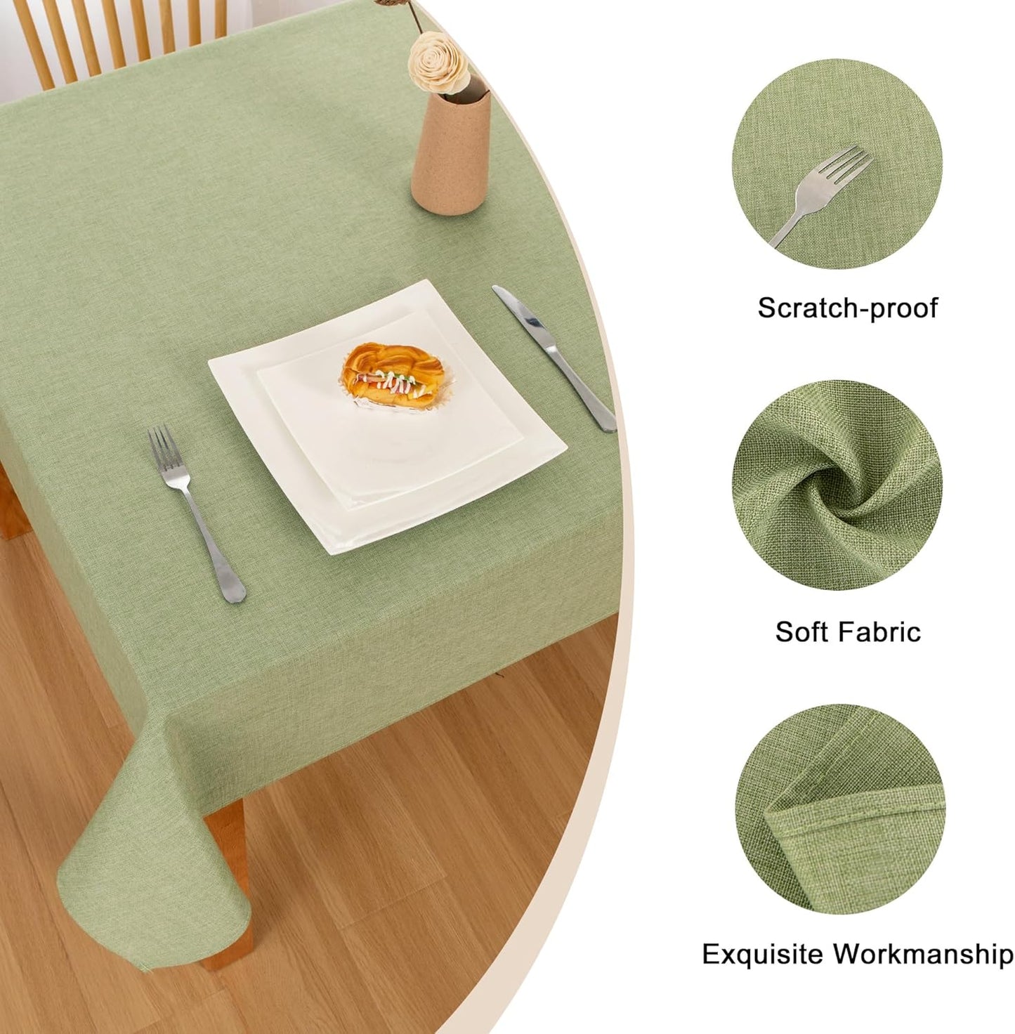 Hiasan Faux Linen Square Tablecloth - Wrinkle and Stain Resistant Washable Table Cloth for Kitchen Dining Room Holiday Table Cover for Dinner, Green, 70 x 70 Inch