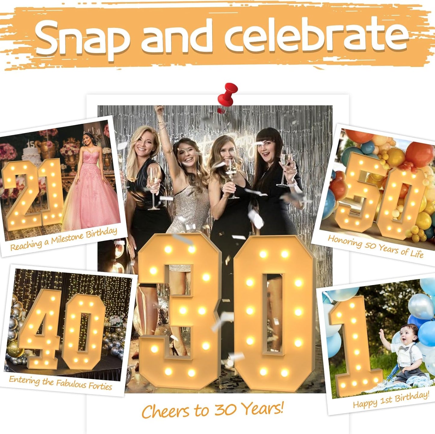 imprsv 4FT Marquee Numbers, DIY Light Up Numbers for 1st Birthday Decorations, Party Decor, Anniversary Party Decor, Pre-Cut Foam Board Kit