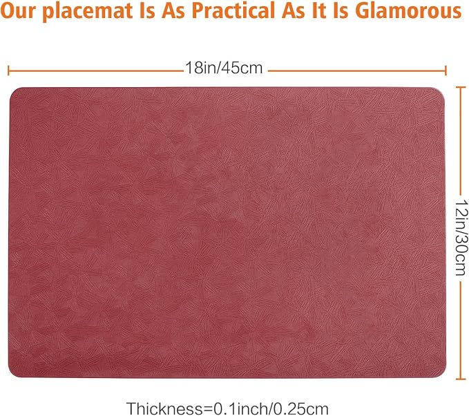 Vinyl Red Placemats Set of 6 Wipeable Waterproof Table Mats | Heat Resistant - Image 6