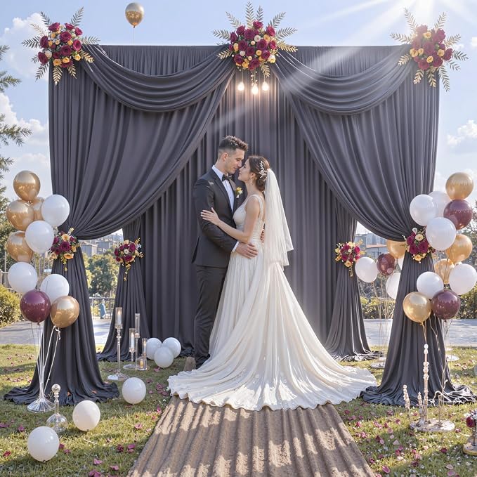 30 ft x 10 ft Wrinkle Free Charcoal Backdrop Curtain - Image 3
