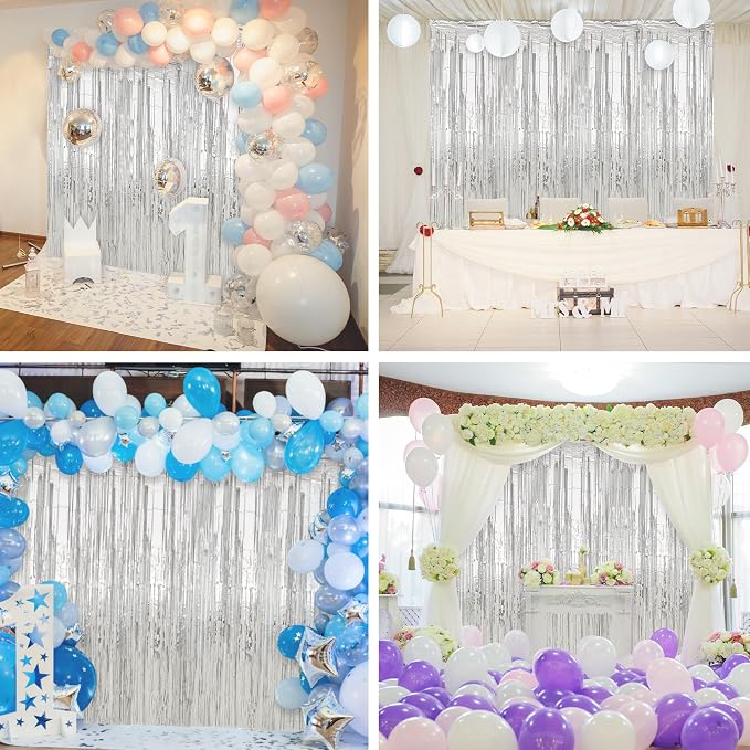 7 Pack 3.3 x 9.9 ft Silver Fringe Backdrop Streamers Party Decorations | Foil - Image 7