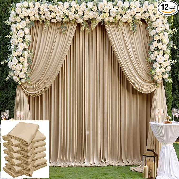 60ft×14ft Long Champagne Backdrop Curtain by ENJOYYOURPARTY