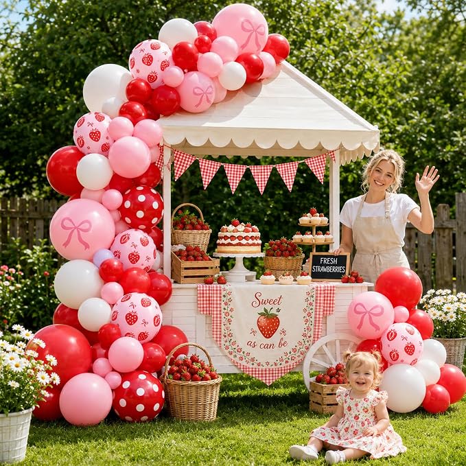 Strawberry Balloons, 12 Inch Red Pink Strawberry Printed Balloon - Image 4
