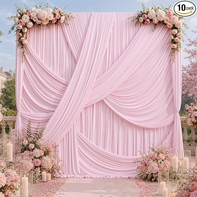 50x12 ft Light Pink Backdrop Curtains by PartyVillage