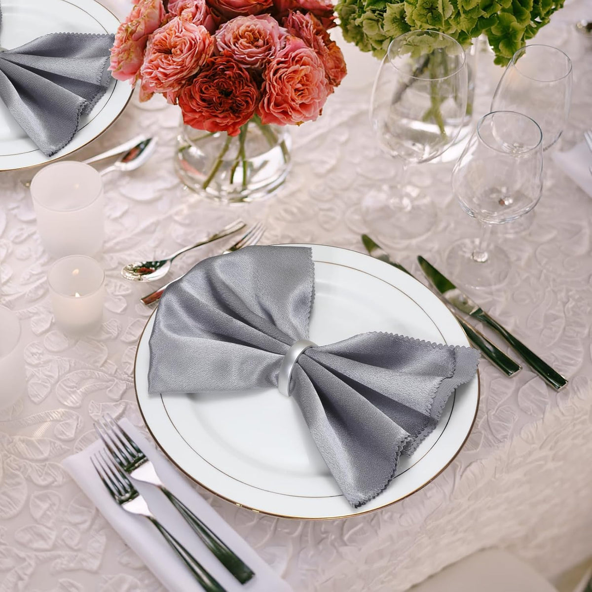 KPOSIYA Napkin Rings Set of 8, Metal Silver Napkin Rings Bulk for Table Settings, D-Shape Napkin Holders Rings for Dinner Table Decor, Easter, Fall,Thanksgiving, Christmas, Party,（Silver 8 pcs）