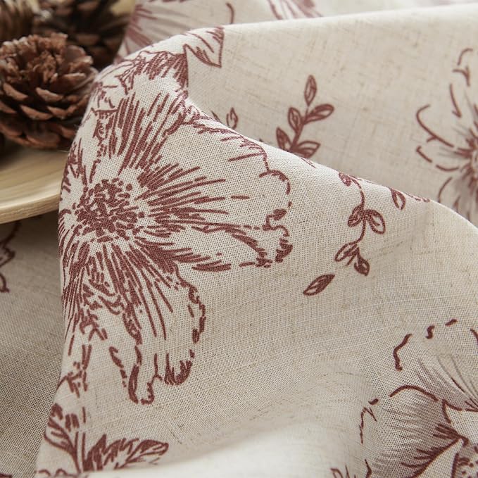 jinchan Red Floral Linen Curtains 54 Inch Vintage Back Tab 2 Panels | Light - Image 7
