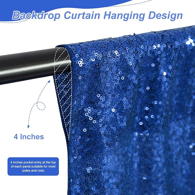 Navy Blue Sequin Backdrop 2 Pcs 5FTx10FT Glitter Backdrop Curtains Birthday - Image 4
