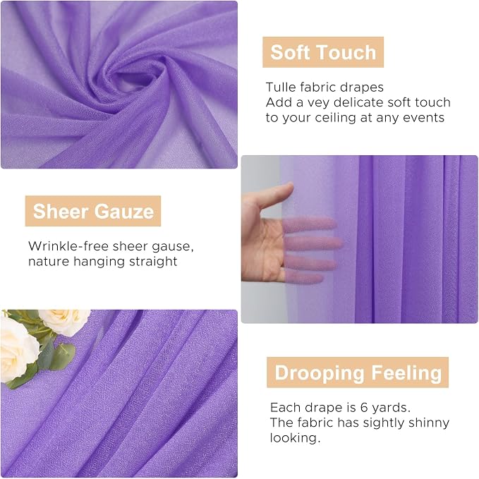 Wedding Arch Draping Fabric Backdrop 2 Panels, Lavender Purple | 28.7"x20FT - Image 2