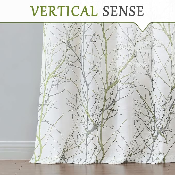 FMFUNCTEX Linen Sage Green White Semi Sheer Curtains 108 Inch Long 2 Panels | - Image 7