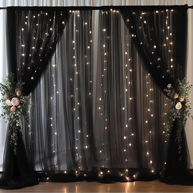 20x8ft Black Tulle Backdrop Curtain by Partisky