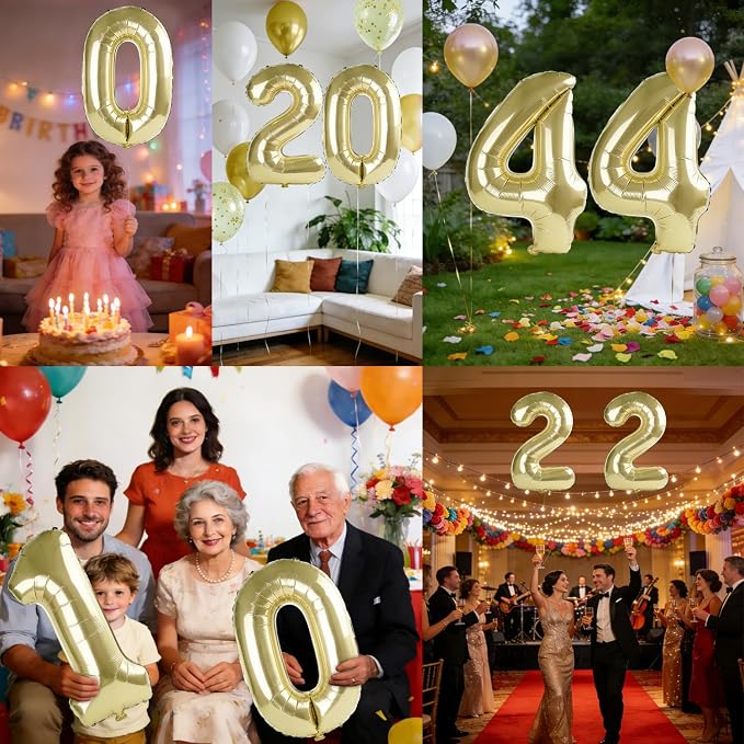 40 Inch Number 44 Balloons for 44th Birthday Party Decorations, 0-100 Champagne - Image 7