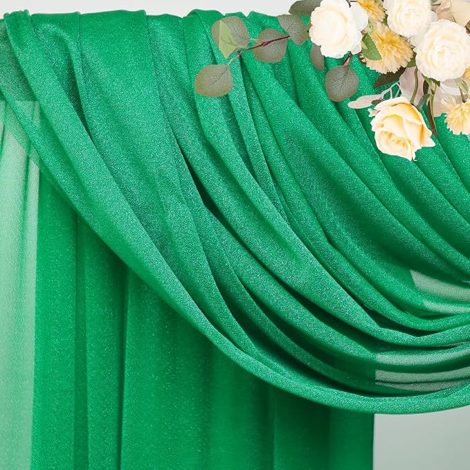 Wedding Arch Draping Fabric Backdrop 2 Panels, Emerald Green | 28.7"x20FT Sheer - Image 4