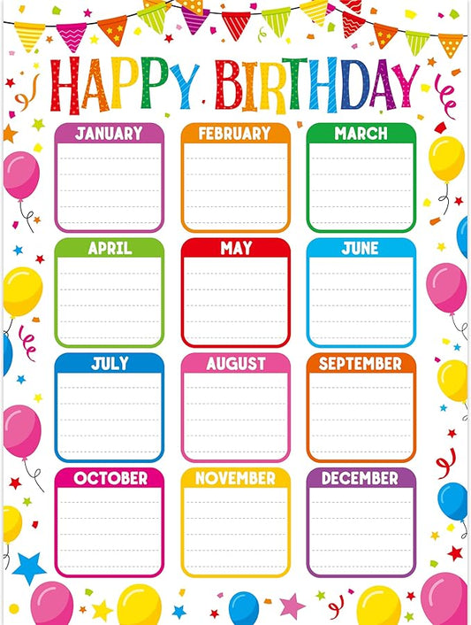 Classroom Birthday Chart With 20 Glue Dots, Colorful Balloon Birthday Poster by VANTASII