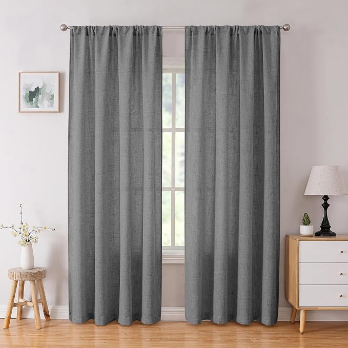 Tollpiz Linen Curtain Living Room Rod Pocket Semi Sheer Curtains Burlap Light by Tollpiz