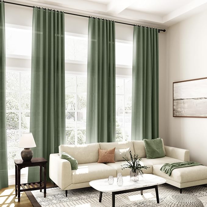 Olive Green Linen Curtains 96 Inches Long - Image 7