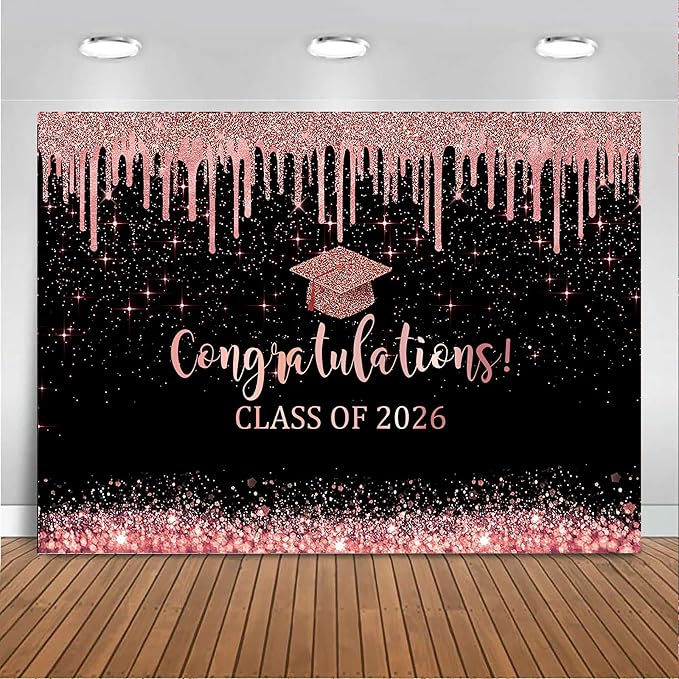 Mocsicka Black and Rose Graduation Backdrop Class of 2026 Photography by Mocsicka