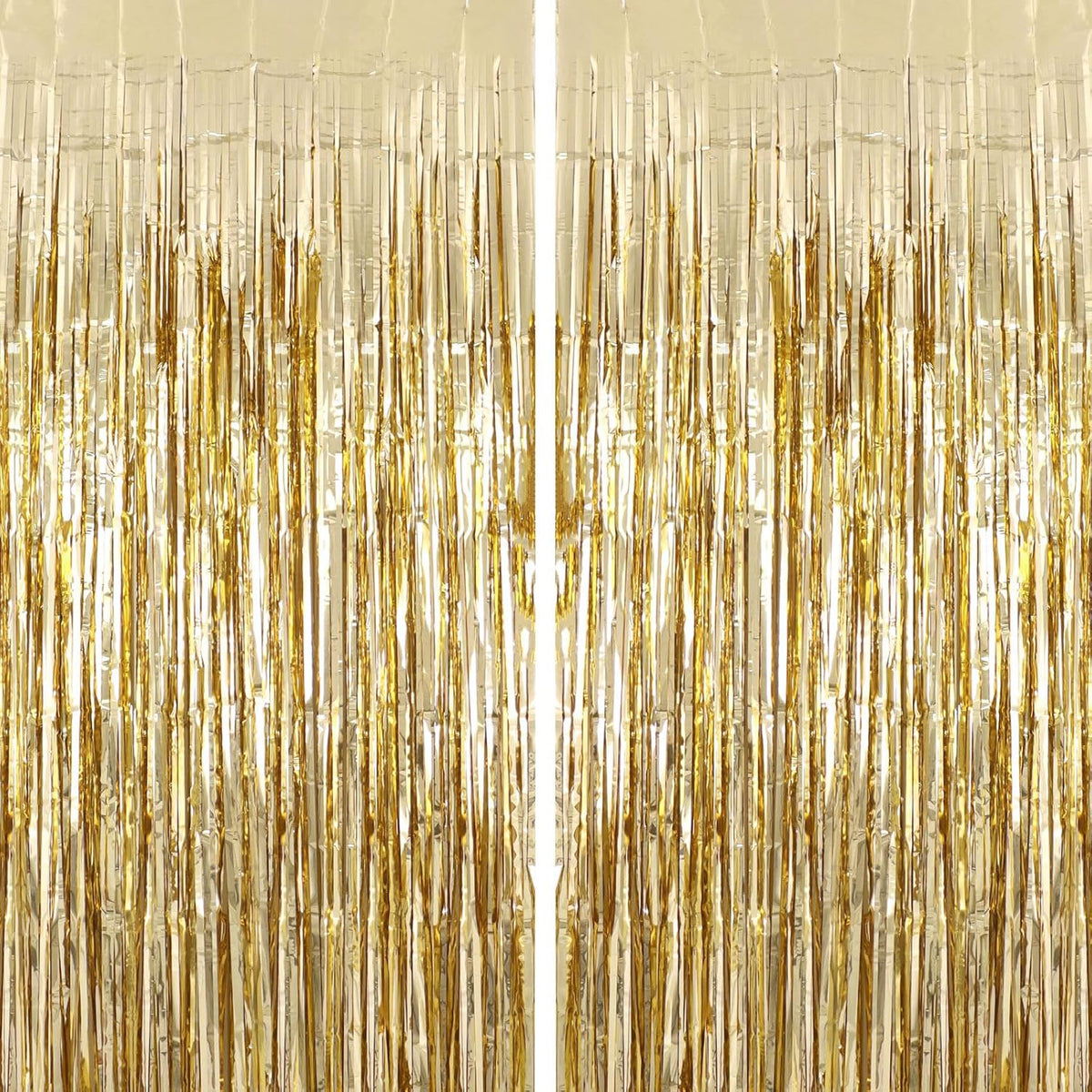 2 Pack Champagne Fringe Curtains Foil Shiny Fringe Backdrop Tinsel Door Streamers Foil Curtains for Birthday Wedding Engagement Bridal Shower Celebration Party Decorations Large