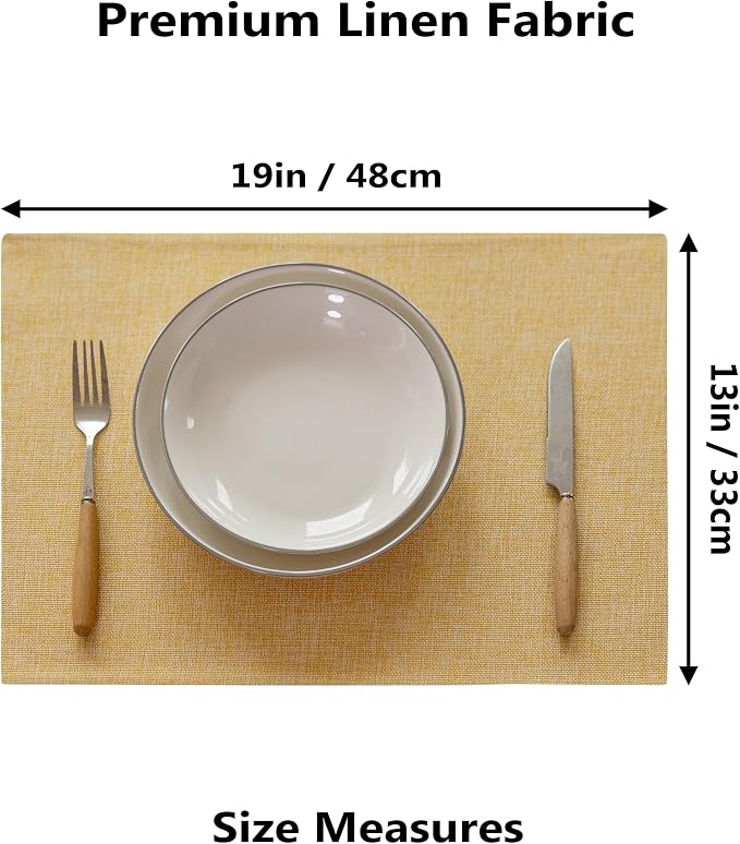 Demetex Yellow Placemats Set of 4 Fabric Table Place Mats - Image 2