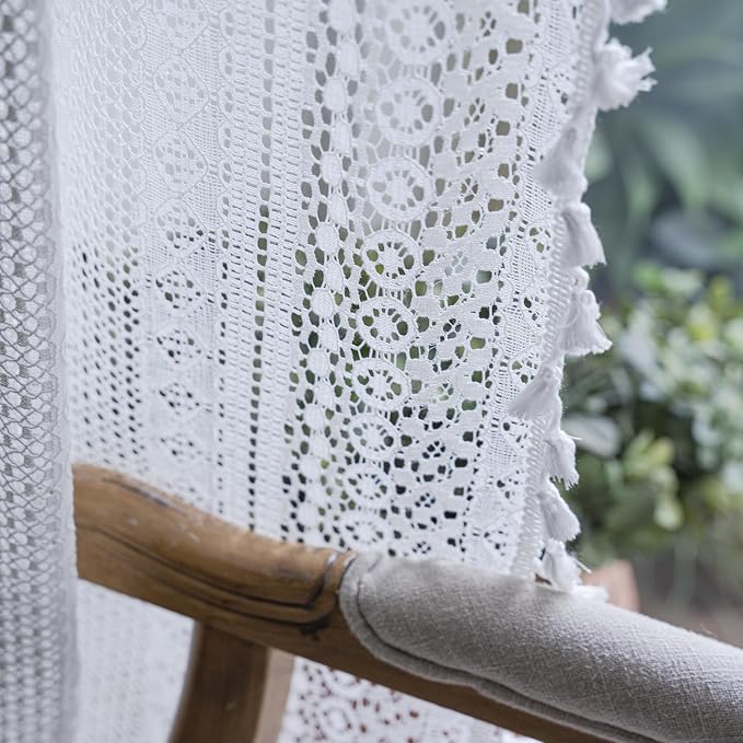 Sutuo Home Boho Curtains Crochet Lace Sheer Bohemian Stylish - Image 8