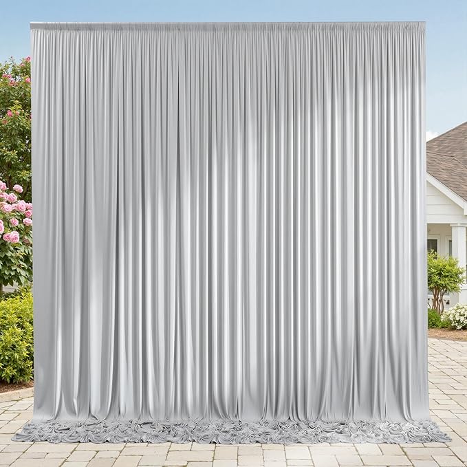 10ft x 10ft Wrinkle Free Silver Backdrop Curtain fpr Parties, Polyester by ENJOYYOURPARTY