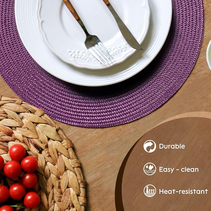 FunWheat Round Braided Placemats Set of 4 Table Mats - Image 3