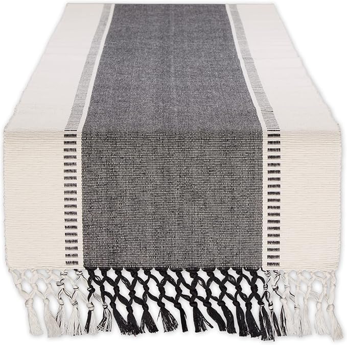 DII Dobby Stripe Table Runner, 13x72 Black & Cream Background | Woven by DII