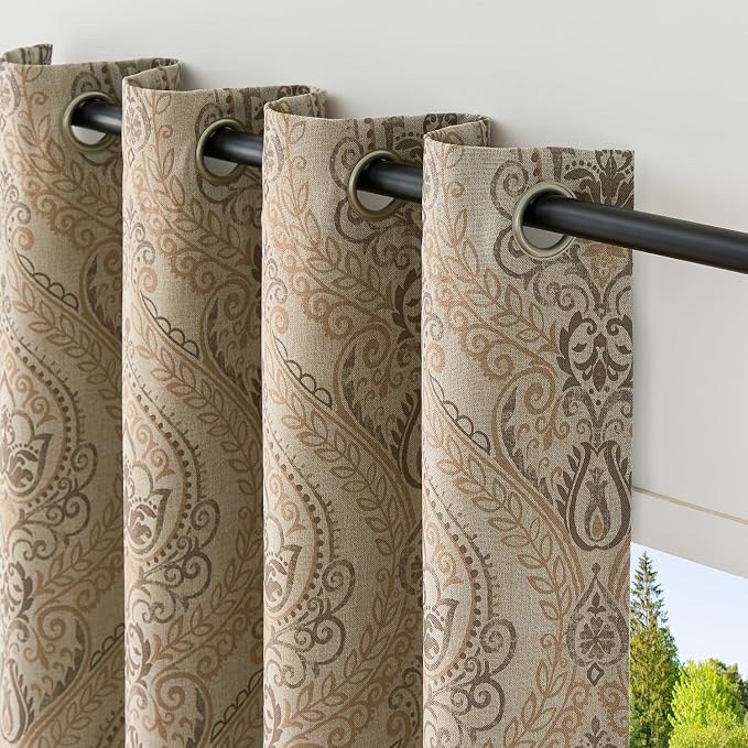jinchan Taupe Damask Curtains 63 Inch Room Darkening Grommet 2 Panels | - Image 8