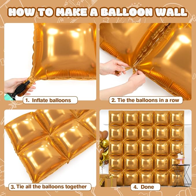 NISOCY 25PCS Brown Square Foil Balloons Wall Backdrop Tunnel Arch Kit | Balloons - Image 4