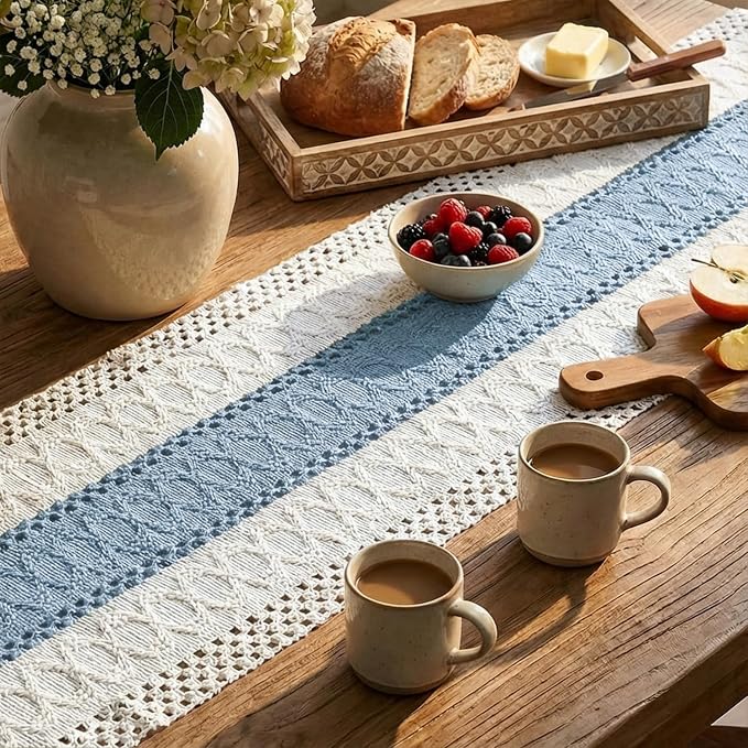 Artoid Mode Sky Blue Farmhouse Rustic Table Runner 12x48 Inch | Seasonal - Image 3