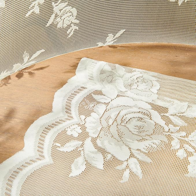 Ivory Lace Curtains 54 Inch Length 2 Panels Victorian Floral Sheer Curtains - Image 5