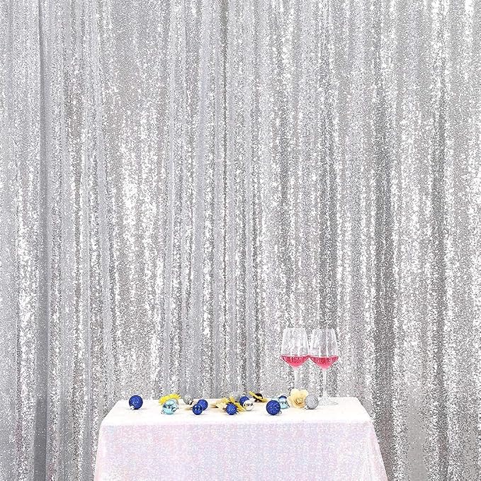 Poise3EHome 6FT x 8FT Silver Sequin Backdrop, Shimmer Backdrop Curtain by Poise3EHome