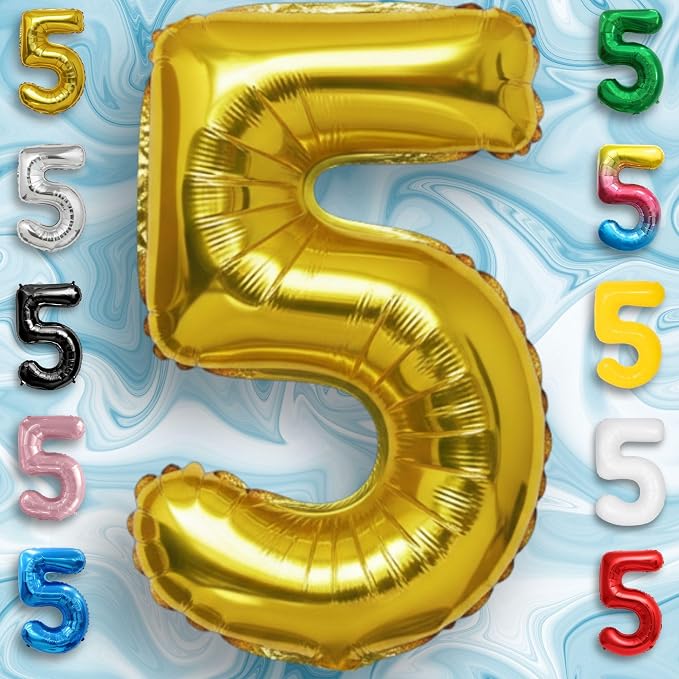 Gold Number Balloon 5 Mylar Foil Balloons 16 inch - Image 3