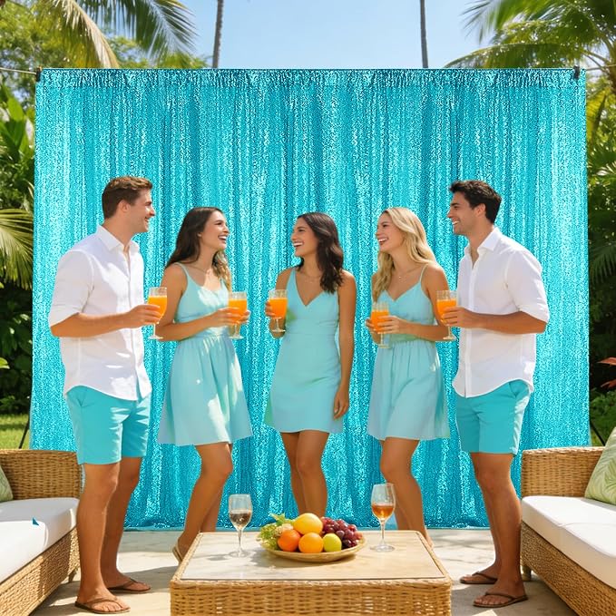 Sugargirl Turquoise Sequin Backdrop Curtain 4 Panels 2FTx8FT Glitter Turquoise - Image 3