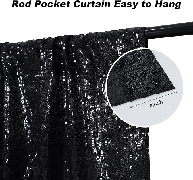 Juya Delight Black Sequin Backdrop, 4FTx6FT NO See-Through Photobooth Backdrop - Image 3