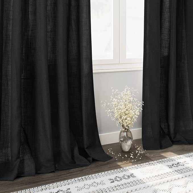 Black Linen Curtains 84 inches Long 2 Panels - Image 6