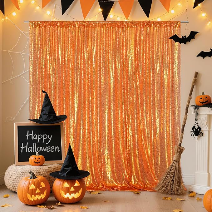 Poise3EHome 6FT x 8FT Orange Sequin Photography Backdrop Curtain - Image 2