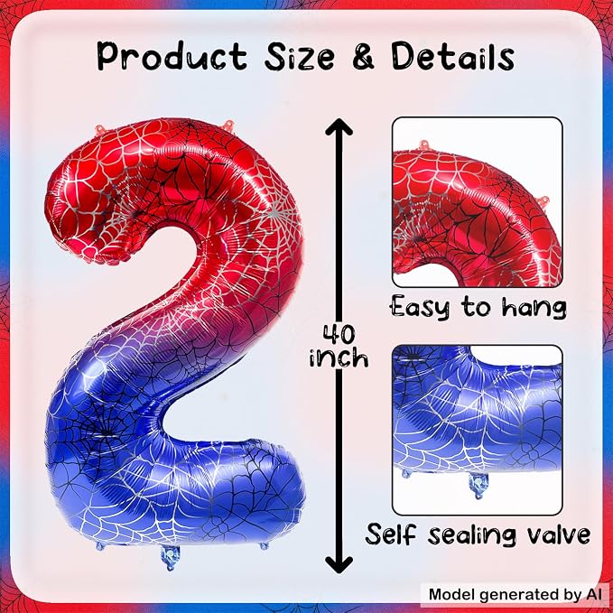 40 Inch Spider Theme Number Foil Balloons, Large Number 12 Balloons - Image 2