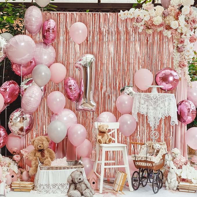 Crosize 4 Pack Rose Gold Party Streamers Backdrop, 3.3 x 9.9 ft | Tinsel Foil - Image 4