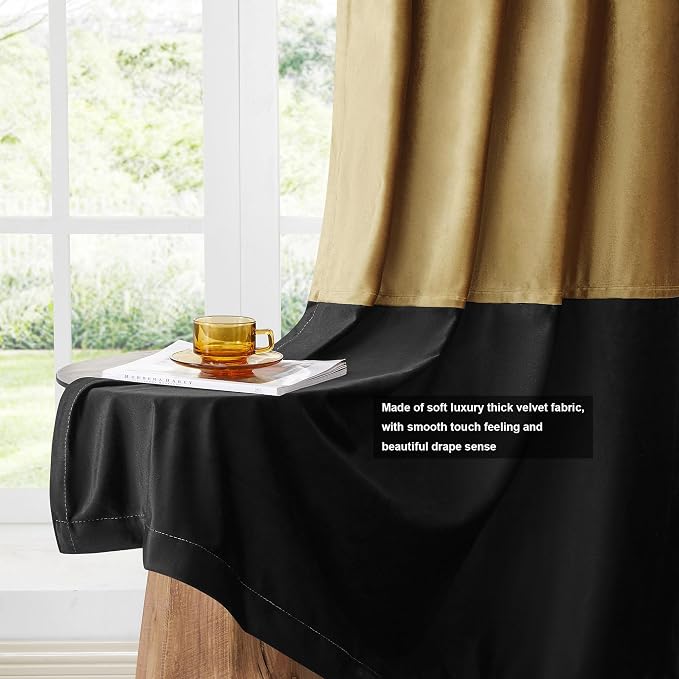 BULBUL Modern Gold Black Velvet Curtains Luxury 102 inch - Image 5