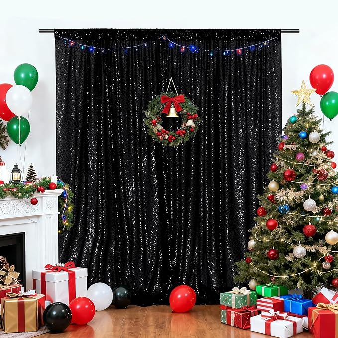 PartyDelight Black Sequin Backdrop Curtains 6x8ft | Sparkly 3mm sequins - Image 3