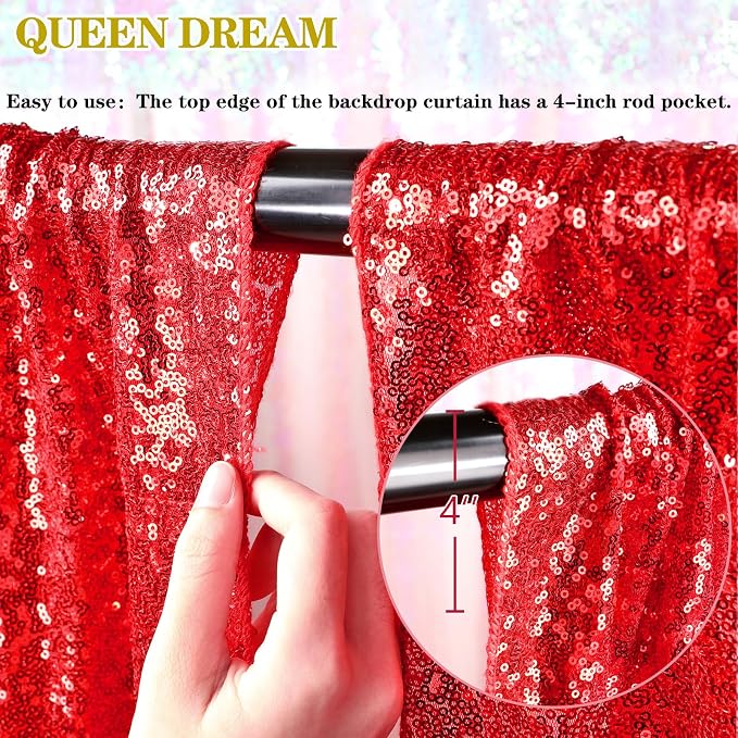 Sparkly Backdrop Curtains 6 Pcs 2ftx8ft Red Birthday Party Curtains | Sequin - Image 5