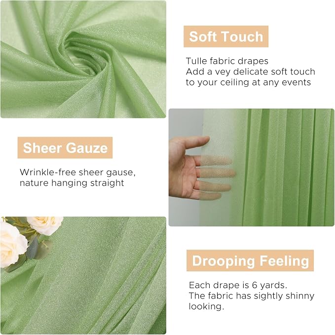 Wedding Arch Draping Fabric Backdrop Drapes 3 Panels, Sage Green | 28.7"x20FT - Image 2
