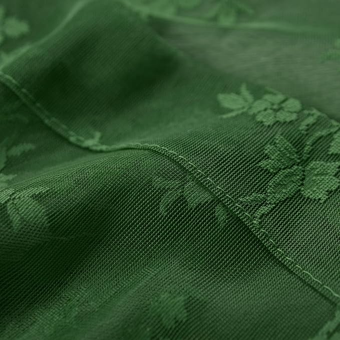 Kotile Dark Green Sheer Lace Curtains - Image 7