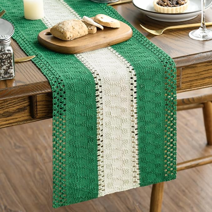 Artoid Mode Emerald Green Farmhouse Woven Table Runner 12x120 Inch | Holiday by ArtoidMode