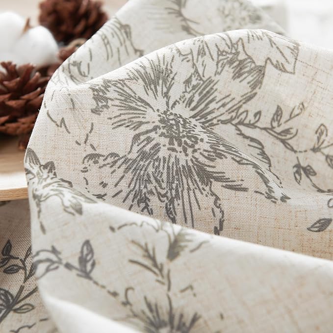 jinchan Grey Floral Linen Curtains 45 Inch Vintage Back Tab 2 Panels | Light - Image 7