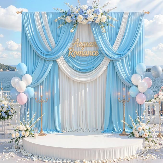 50 ft x 10 ft Wrinkle Free Blue Backdrop Curtain Panels, Polyester Photography - Image 6