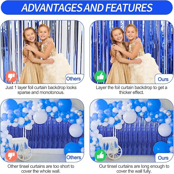 Crosize 8 Pack Dark Blue Party Streamers Backdrop, 3.3 x 9.9 ft | Tinsel Foil - Image 4