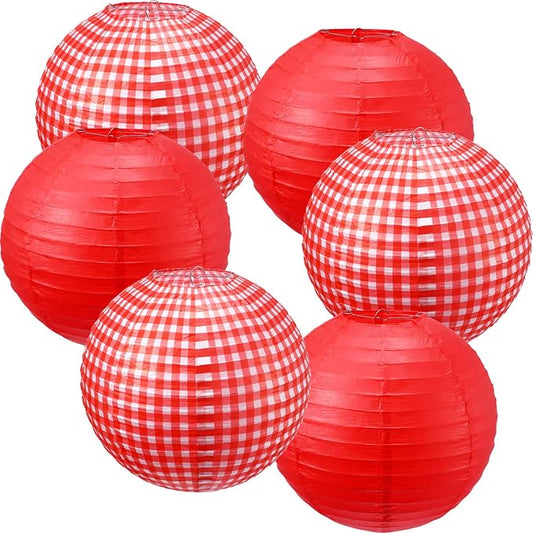 Blulu 6 Pcs Red Gingham Picnic Party Decorations Kit 12 Inch Checkered Round by Blulu